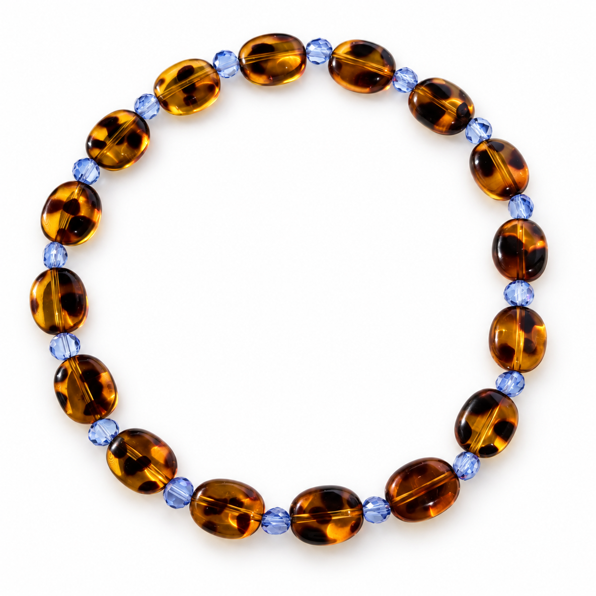 Collier Olimpia - Léopard et bleu - Fait main, perles de résine et verre