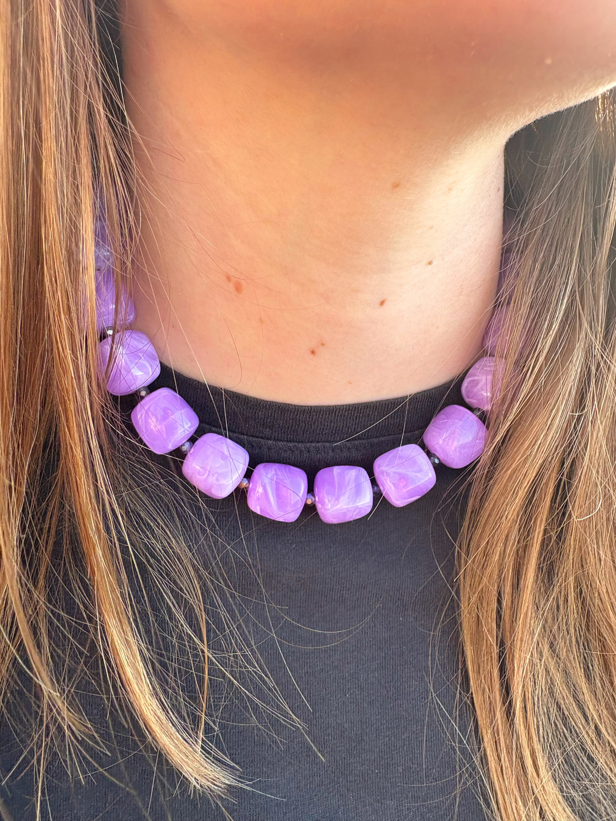 Collier Sugar Cube - Turquoise - Fait main, perles de résine