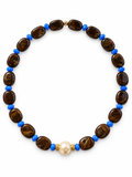 Collier Rina - Chocolat, bleu - Fait main, perles de résine et verre