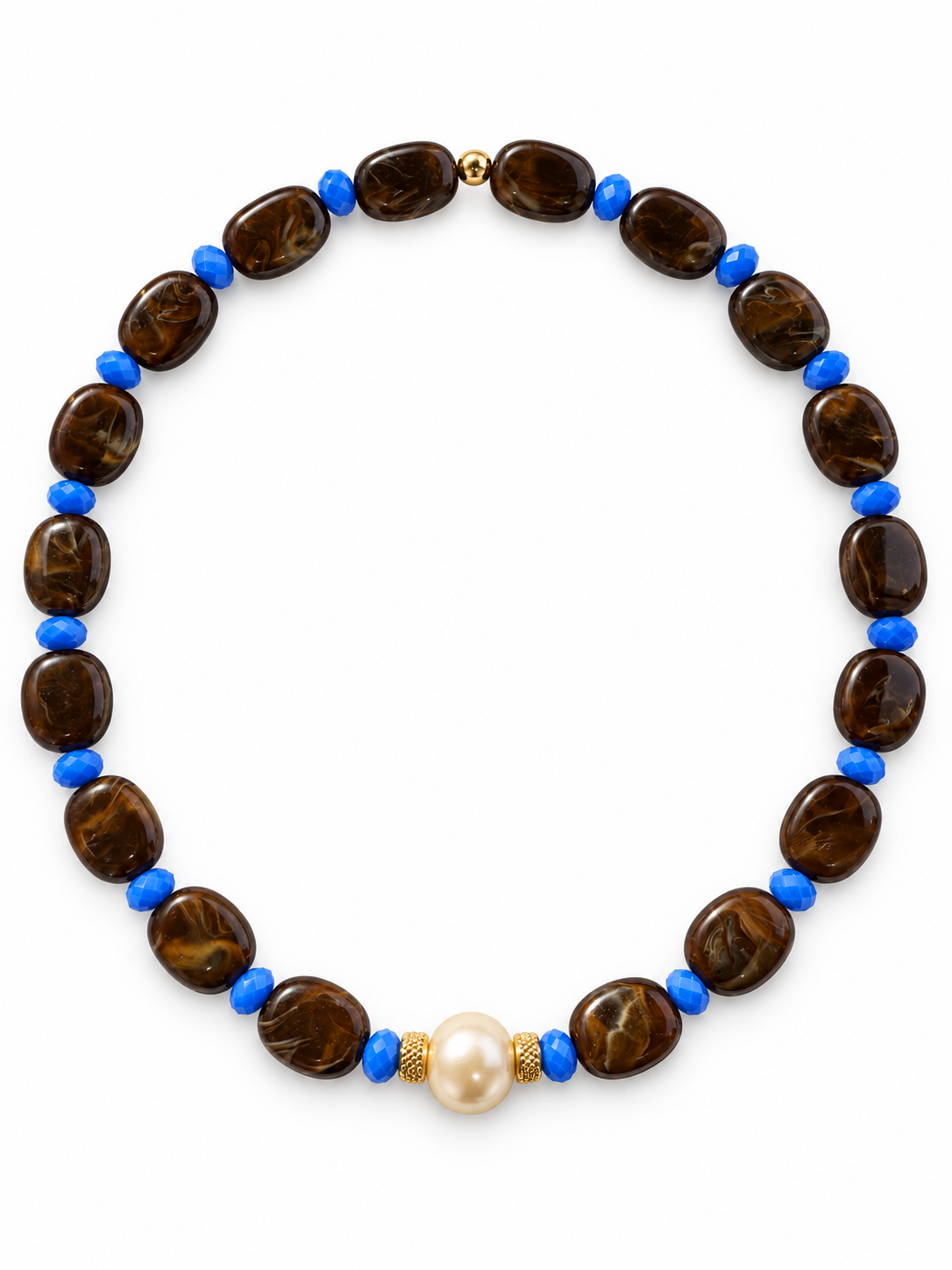 Collier Rina - Chocolat, bleu - Fait main, perles de résine et verre