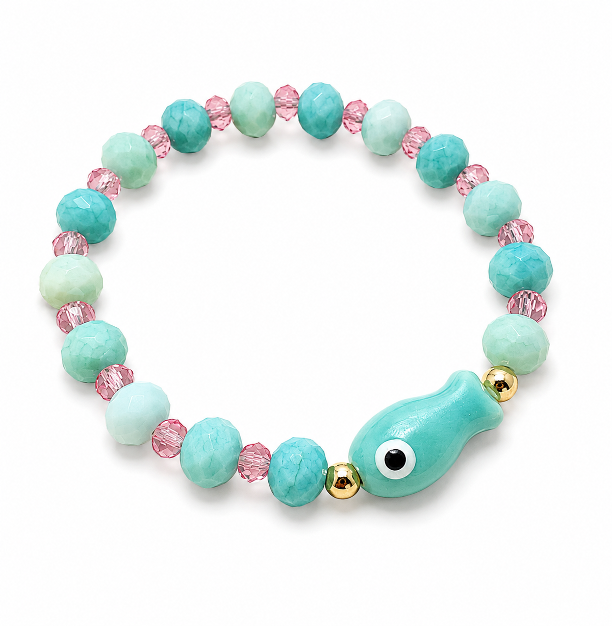 Bracelet Fish Bleu et Rose - Fait main
