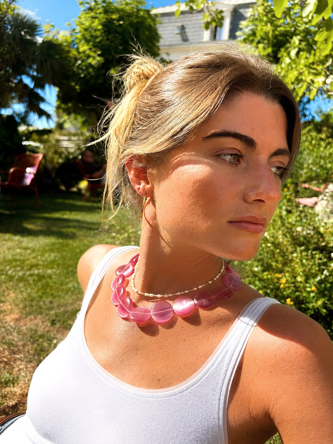 Collier Galet - Framboise - Fait main, perles de verre