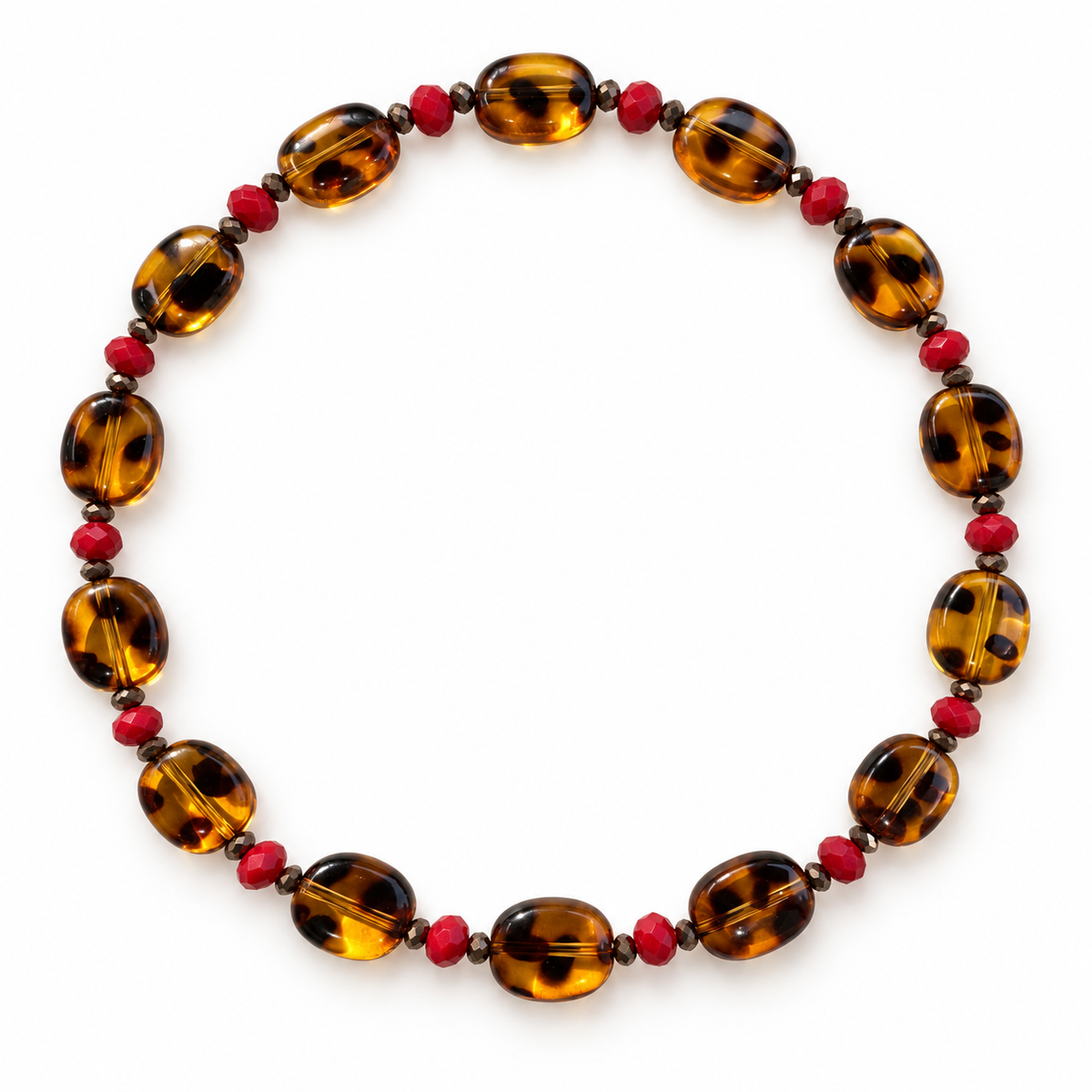 Collier Carolina - Léopard, rouge - Fait main, perles de résine et verre