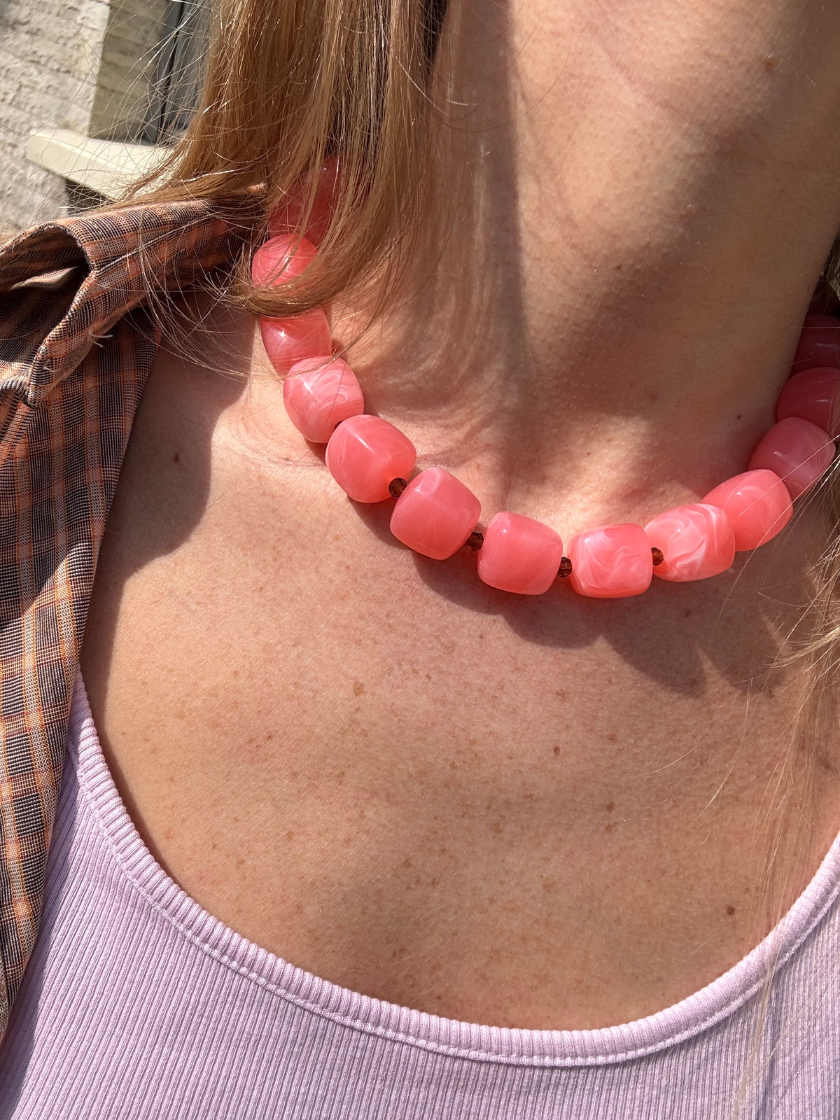 Collier Sugar Cube - Turquoise - Fait main, perles de résine
