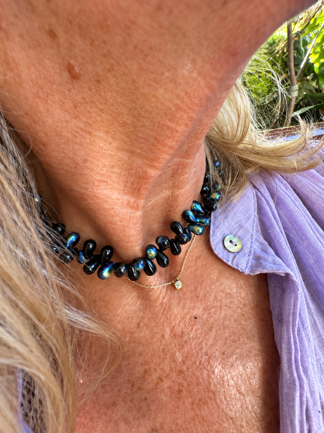Collier Gouttes - Noir anthracite - Fait main, Perles de verre