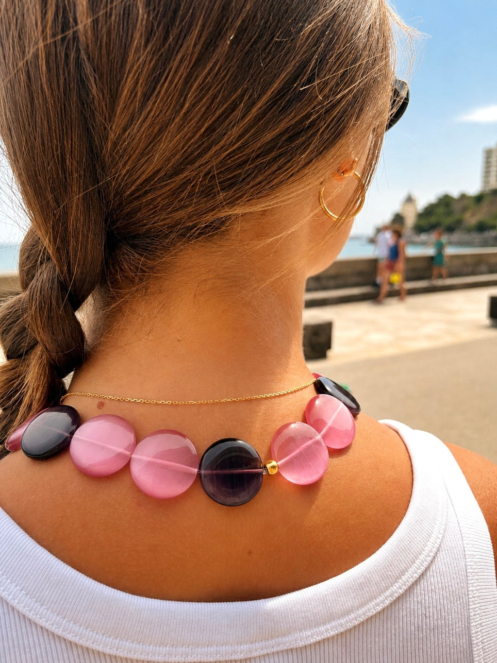 Collier Galet Framboise/Myrtille - Fait main - Perles de verre