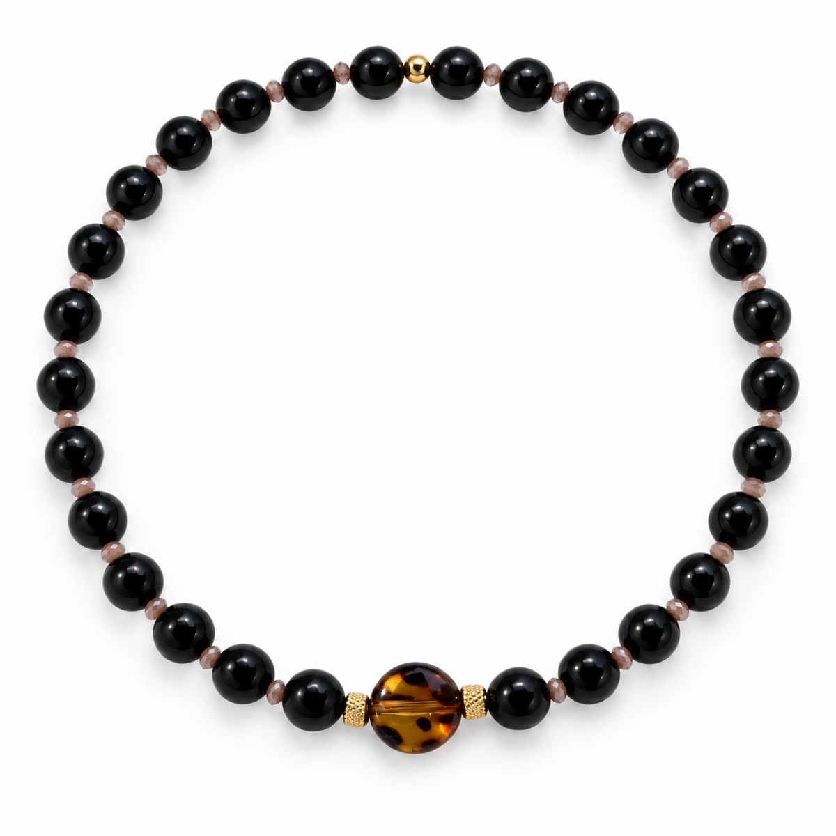 Collier Caterina - Noir, pourpre, léopard - Fait main