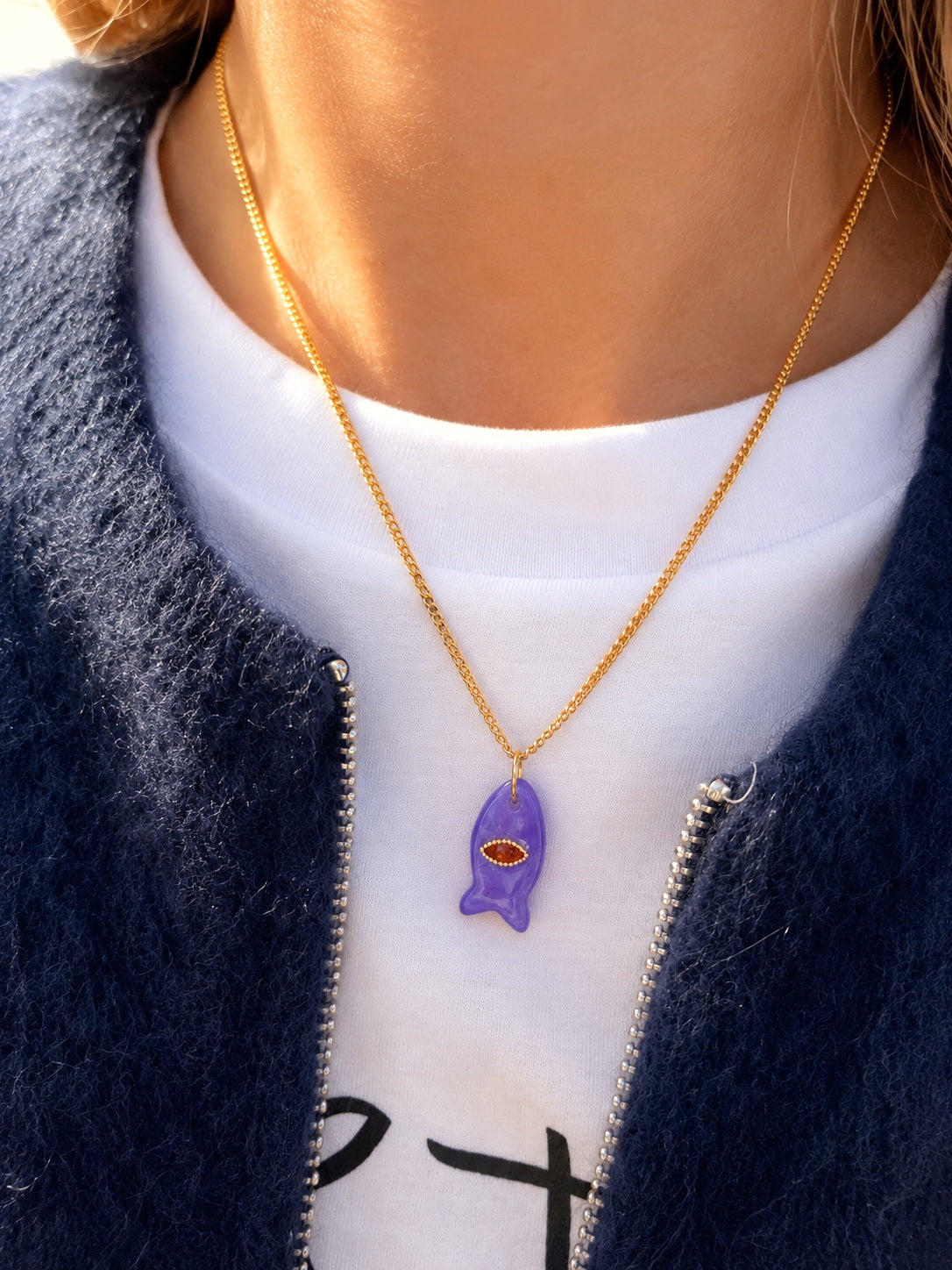 Collier One-eyed fish - Laiton doré et acier inoxydable