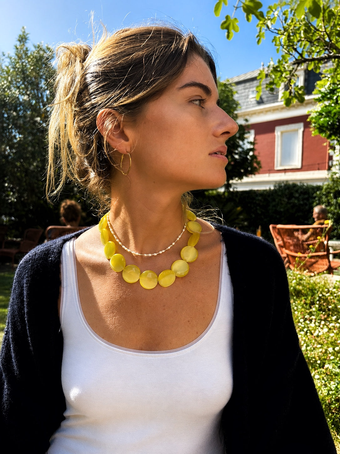 Collier Galet - Citron - Fait main, perles de verre