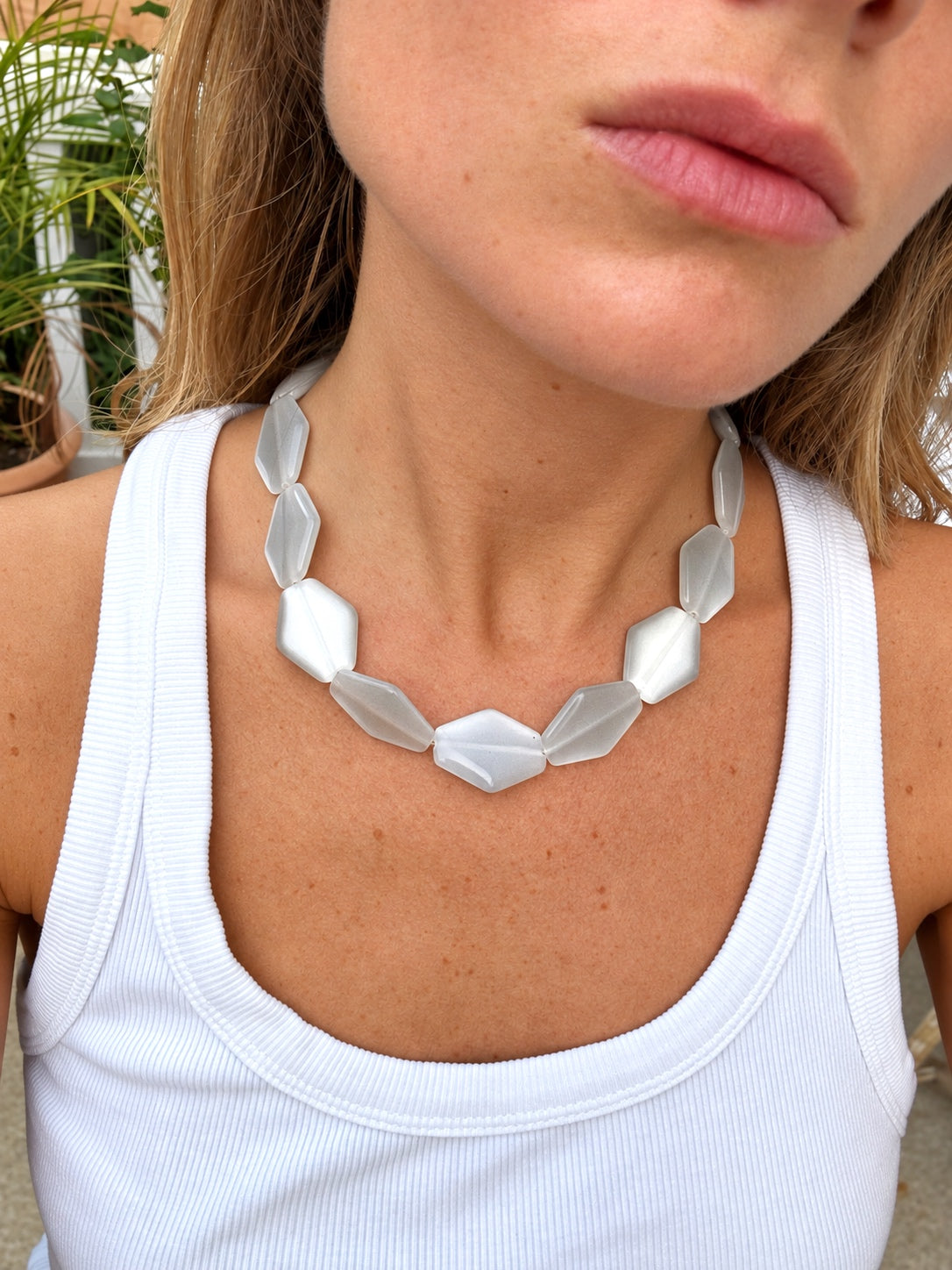 Collier Flocon - Blanc/gris - Fait main, perles de verre
