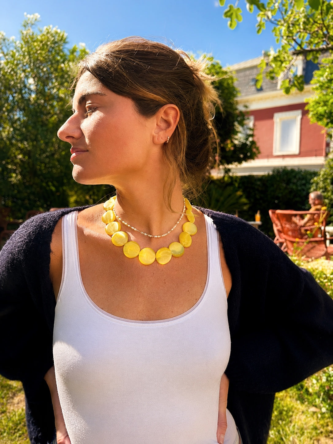 Collier Galet - Citron - Fait main, perles de verre