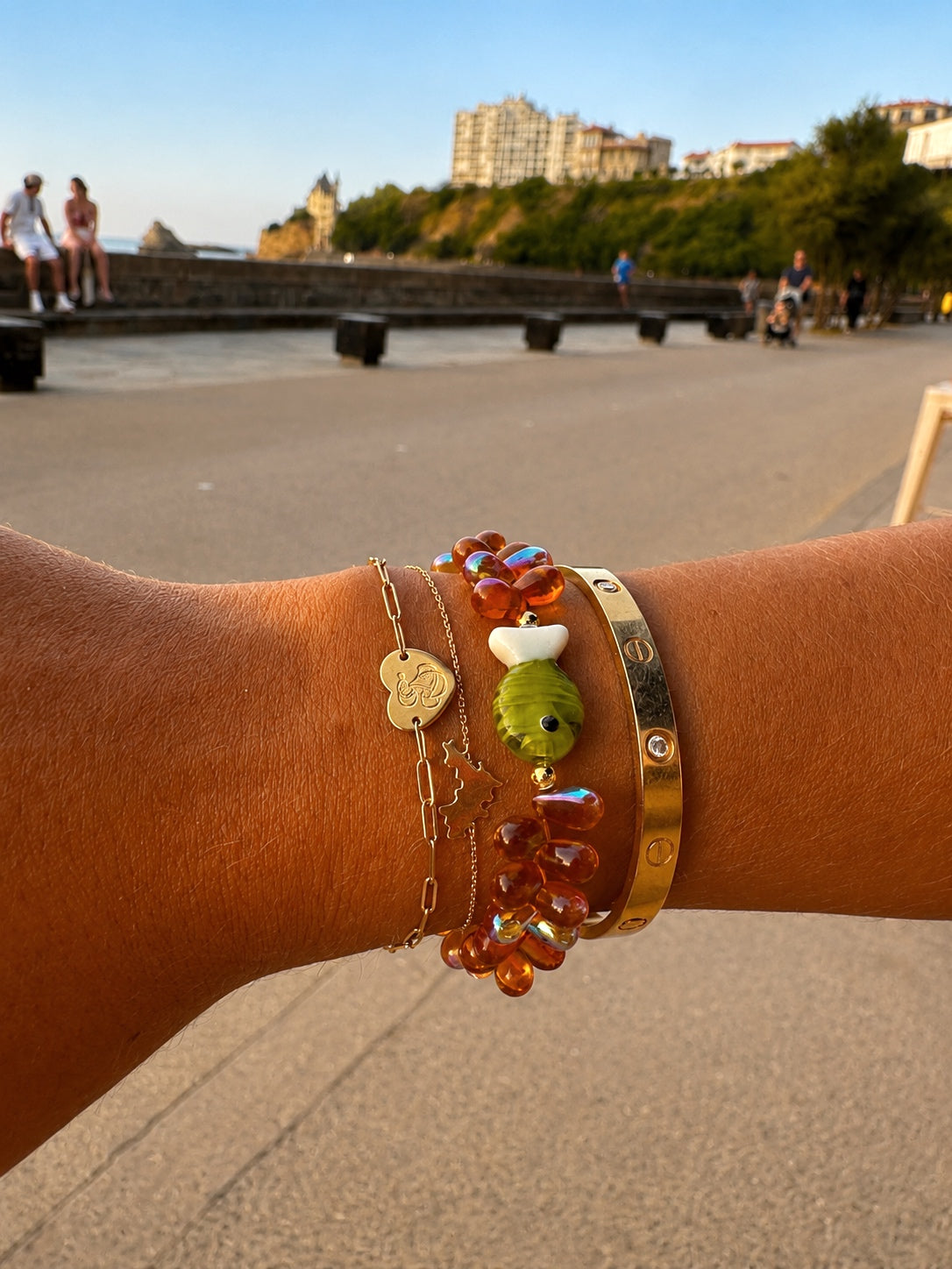 Bracelet Fishy Miel - Fait main - Perles de verre