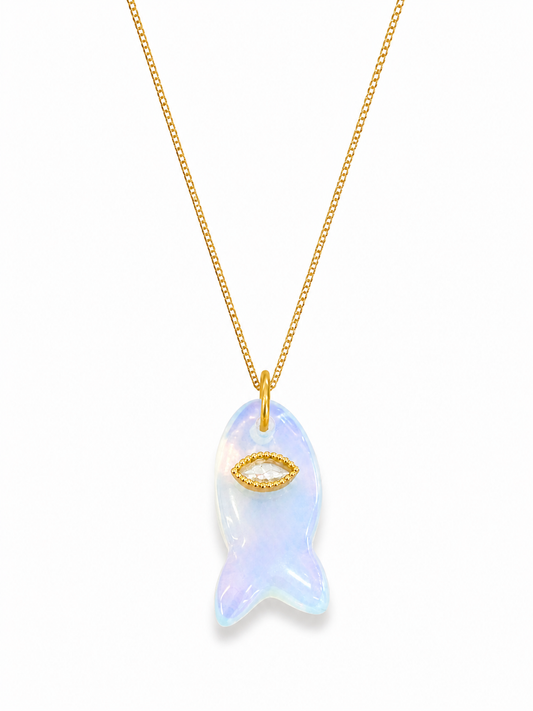 Collier One-eyed fish - Laiton doré et acier inoxydable