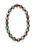 Collier Iman - Vert d’eau, rose poudré, taupe fumé - Fait main, perles en résine