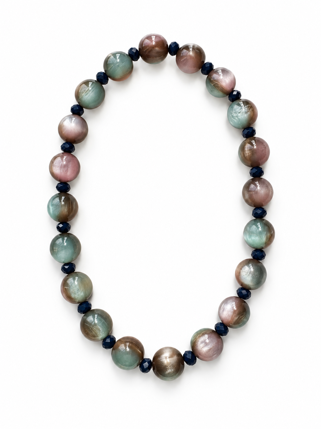 Collier Iman - Vert d’eau, rose poudré, taupe fumé - Fait main, perles en résine