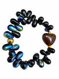 Bracelet Gouttes Love - Noir, marron - Fait main, perles de verre et cœur résine